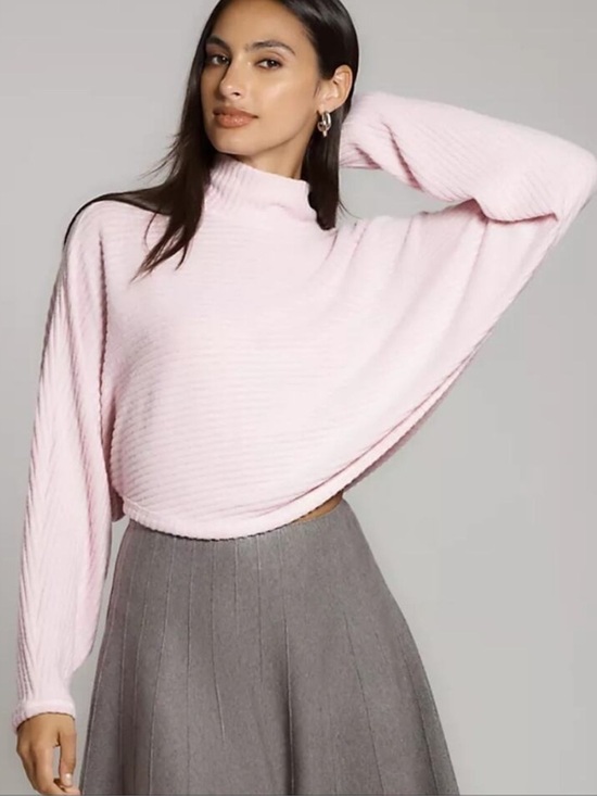 Pilcro Sweaters - Pilcro Cozy Blush Ribbed High Neck Cropped Batwing Sweater